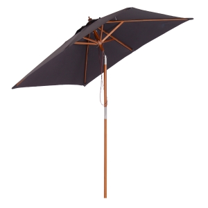 Outsunny 2 x 1.5m Patio Garden Parasol Sun Umbrella Sunshade Canopy Outdoor Backyard Furniture Fir Wooden Pole 6 Ribs Tilt Mechanism - Deep Grey