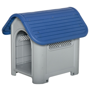 PawHut Plastic Dog House Puppy Kennel Indoor & Outdoor Pet Shelter with Windows for Small Sized Dogs Blue and Grey
