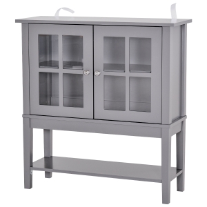 HOMCOM Modern Kitchen Solid Storage Sideboard Cabinet w/Glass Door– Dark Gray