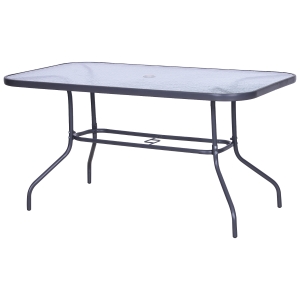 OUTSUNNY Garden Dining Table Glass Top Metal Frame with Parasol Hole Outdoor Balcony Grey 140L x 80Wcm