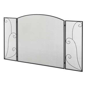 HOMCOM 3-Panel Metal Fireplace Mesh Screen Home Foldable Steel Spark Guard Decoration, Black