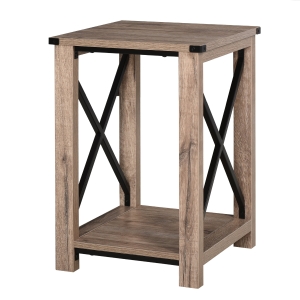 HOMCOM Industrial Chic CoffeeTable with Bottom Storage Shelf, Multifunctional End Side Desk with Side X-Bar, for Living Room Bedroom Dorm Waiting Room,Oak Grain