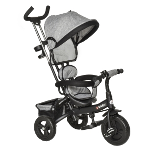 HOMCOM 3 in 1 Kids Tricycle Pedal Push Trike w/ Pusher Removable Canopy Safety Belt Storage Footrest Brake for 18 Months to 5 Years Grey
