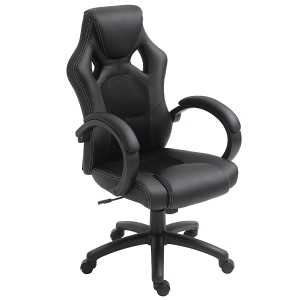 HOMCOM High-Back Gaming Chair Swivel Home Office Computer Racing Gamer Desk Chair Faux Leather with Wheels, Black
