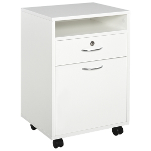 HOMCOM Mobile Printer Stand with 4 Rolling Wheels and Storage Drawer, Modern Lateral File Cabinets