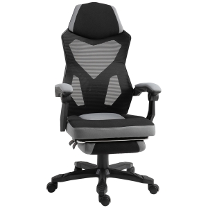 Vinsetto Office Chair Adjustable Height Recliner with Retractable Footrest, Wheel, Mesh Back Home, Grey