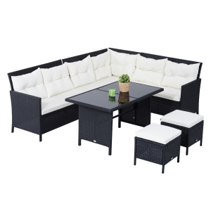 Outsunny Set Mobili in PE Rattan da Esterno Giardino 6 pezzi DIvano con Cuscini e Tavolino, Nero