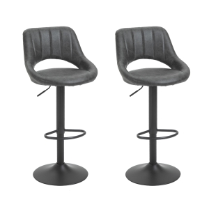 HOMCOM Barstools Set of 2 Adjustable Swivel Height Gas Lift PU Leather Counter Chairs with Footrest