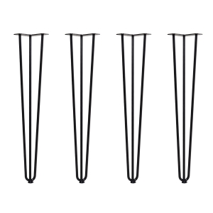 HOMCOM 71cm Set of 4 Three-Rod Heavy Duty Steel Hairpin Table Legs with Rubber Feet Floor Protector DIY Home Furniture Kits Metal Black