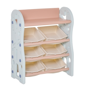 HOMCOM Kids Toy Storage Organizer with Open Shelf 6 Removable Bins for Bedroom Playroom Living Room Nursery Blue