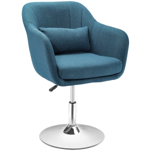 HOMCOM Leisure Chair with Metal Base, Modern Swivel Linen Sofachair Midback with Lumbar Support for Living Room Bedroom Office, Blue