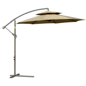 Outsunny Ombrellone a Braccio con Tettuccio Regolabile a 2 Livelli e Base a Croce, Φ267x265cm, Marrone
