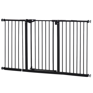 PawHut Retractable Pet Safety Gate Dog Barrier Home Doorway Corridors Room Divider Stair with 3 Extensions and Adjustable Screws Black 76.2 x 147.5 cm