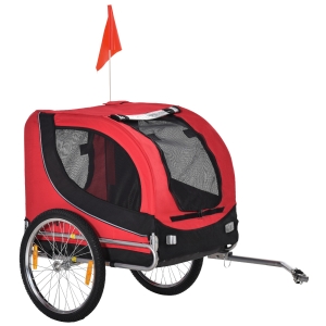 PawHut Rimorchio bici per Cani e Animali Domestici, Rosso e Nero, 130 x 90 x 110cm
