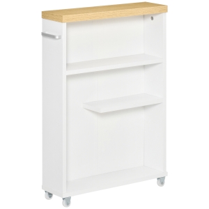 kleankin Carrello Portaoggetti per il Bagno in Legno Bianco Stretto 13cm e con 4 Ruote