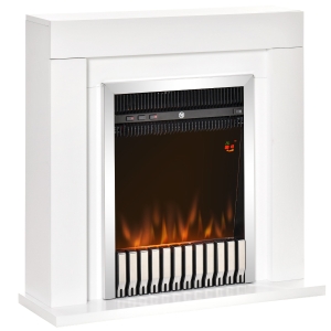 HOMCOM Camino Elettrico da Terra con Effetto Fiamma Realistico - Bianco/Nero