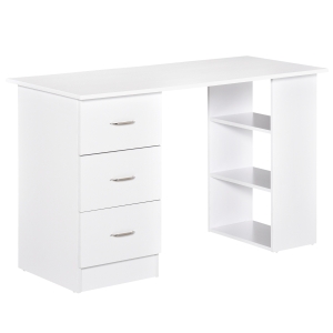 Homcom Scrivania moderna con 3 Cassetti e Ripiani in Legno Bianco 120x49x72cm