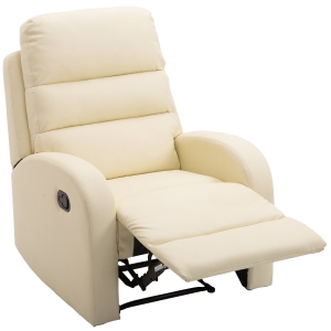 HOMCOM Poltrona Relax Imbottita in Similpelle, Poltrona Reclinabile con Poggiapiedi e Schienale Alto, 80x91x102cm, Crema