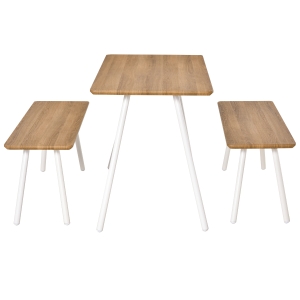 HOMCOM Essgruppe mit 2 Bänken Skandinavischer Stil Esszimmergarnitur Sitzgruppe Tischgruppe MDF Metall Natur+Weiß120x50x75cm (Tisch) 110x35x45cm (Bank)