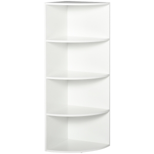 HOMCOM Libreria ad Angolo 4 Ripiani a Muro e Parete 39.5x39.5x120cm Bianco Legno