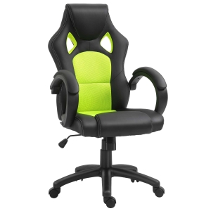 HOMCOM Racing Chair Gaming Sports Swivel PU Leather Office PC Chair Height Adjustable-Black/Green
