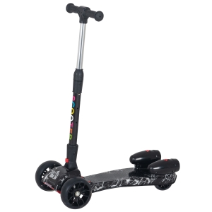 HOMCOM Monopattino Pieghevole a 3 Ruote per Bambini Piccoli 3-8 Anni, Regolabile con Musica, Ruote Luminose e Razzi