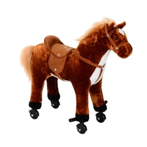 HomCom Cavallo Cavalcabile in Peluche Giocattolo con Suoni e Ruote per Bambini, Marrone