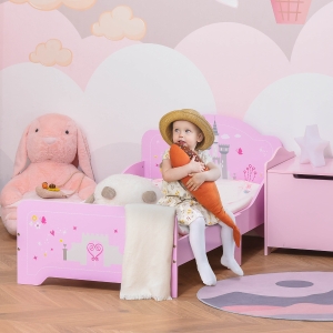 HOMCOM Letto per Bambini da 3-6 anni con Sponde di Sicurezza in Legno - Rosa