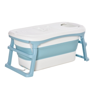 HOMCOM Vaschetta Bagnetto Pieghevole Salvaspazio e Antiscivolo, Bambini Età 1-12 - Blu Bianco
