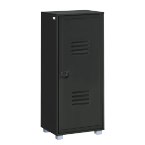 Modern 2-Tier Cabinet Storage Organizer with Louvered Metal Door Black