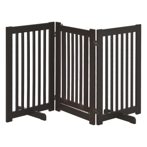 PawHut Pet Gate MDF Freestanding Expandable Dog Gate w/ Latched Door Brown