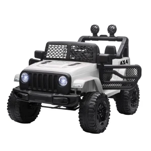 HOMCOM 12V Battery-powered 2 Motors Kids Electric Ride On Car Truck Off-road Toy with Parental Remote Control Horn Lights for 3-6 Years Old White