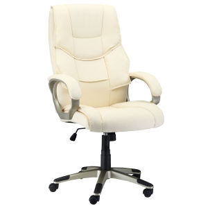 HOMCOM High Back PU Leather Office Chair-Cream W/ Gold effect