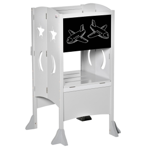HOMCOM Kids Step Stool Foldable Toddler Kitchen Stool Learning Tower with Blackboard