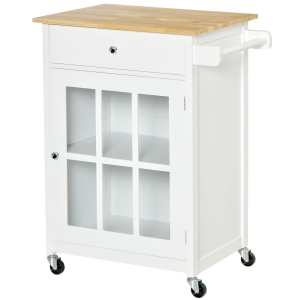 HOMCOM Carrello Cucina Salvaspazio Multiuso con Cassetto, Armadietto e 4 Ruote, in Legno Bianco, 67x48x86.5cm - Bianco
