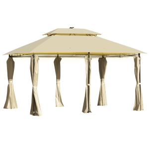 Outsunny Gazebo Canopy 4 x 3(m) Outdoor Garden Pavilion w/ LED Solar Light Double Canopy