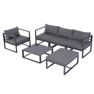 Outsunny 6 Pcs Sectional Sofa Set W/Cushions, Aluminium Frame, Tempered Glass-Grey