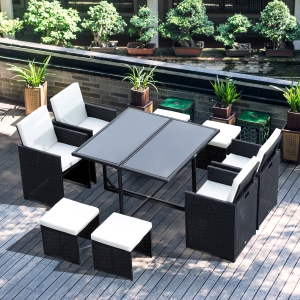 Outsunny 8-Seater Rattan Dining Set, Black/Milk White
