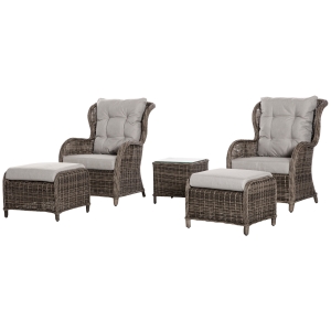 Outsunny Deluxe 2-Seater Garden Rattan Furniture Sofa Chair & Stool Table Set Assembly - Brown