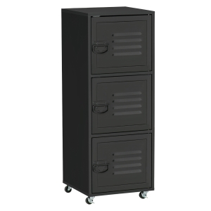 HOMCOM Three-Tier Rolling File Cabinet, with Metal Doors – Black