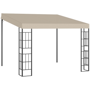 Outsunny Pérgola de Parede 3x3 Pérgola de Jardim com Toldo com Proteção Solar e 2 Orifícios de Drenagem Pérgola de Metal para Festas Celebrações Pátio Exterior Bege