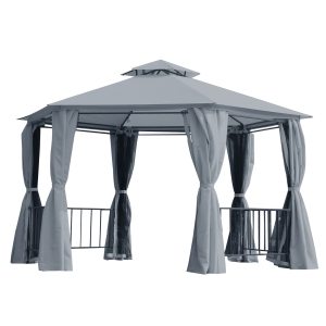 Outsunny Gazebo Canopy Party Tent 2 Tier Side Wall Patio Steel Grey 2M Outdoor Garden