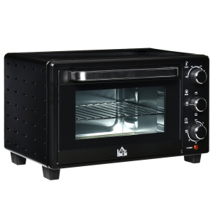 HOMCOM mini-oven 21 l met 1 rooster en 1 bakplaat 3 kookstanden instelbare temperatuur oven 1400W metaal RVS gehard glas zwart + zilver 46,4 x 38 x 28,5 cm