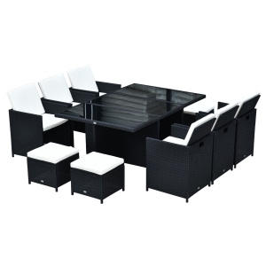 Outsunny Polyrattan Sitzgruppe Essgruppe 11tlg. mit Kissen Gartenmöbel Alu Schwarz