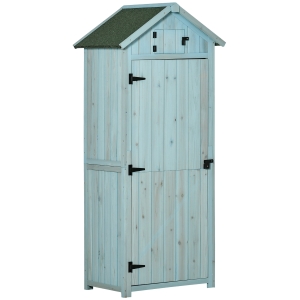 Outsunny Gartenschrank mit Fachböden Asphaltdach Fenster Holz Hellblau+Grün 77 x 54,2 x 179 cm