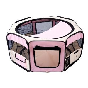 HOMCOM Fabric Dog Pens Pet Puppy PlayPen Dog Crate (37cmx37cmx95cm)-Pink/Cream