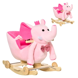 HOMCOM Kids 2 in 1 Rocking Elephant W/Wheels and Sound-Pink