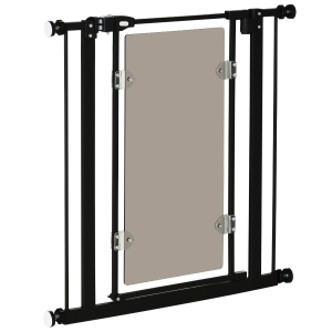 PawHut Pressure Fit Pet Safety Gate, Auto-Close Dog Barrier Stairgate, with Double Locking, Acrylic Panel, for Doors, Hallways, Staircases, Openings 74-80 cm, Black