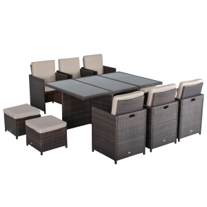Outsunny 11 Pieces Rattan Dining Set, Aluminium-Brown