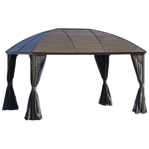 Outsunny Steel Hardtop Gazebo Patio Tent Outdoor Sun Shelter Aluminum w/ Curtain